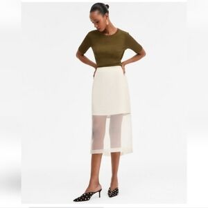 INC International Concepts Cream Sheer-Hem Midi Skirt, Macy's Exclusive - NWT